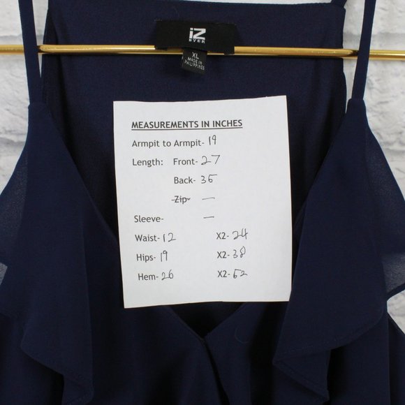 IZ BYER Navy Halter V Neck Ruffle Belted Faux Wrap Rustic Dress Size XL - Picture 10 of 10